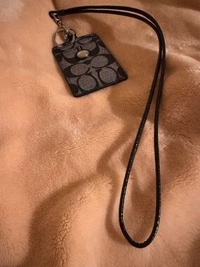 Coach Black & Gray Signature Lanyard Card Holder